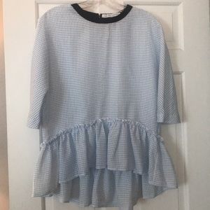 English Factory blue and white peplum top